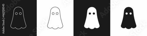 Set Ghost icon isolated on black and white background. Happy Halloween party. Vector