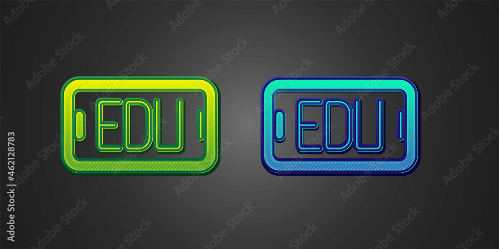 Green and blue Online education and graduation icon isolated on black background. Online teacher on monitor. Webinar and video seminar learning. Vector Green and blue Online education and graduation icon isolated on black background. Online teacher on monitor. Webinar and video seminar learning. Vector