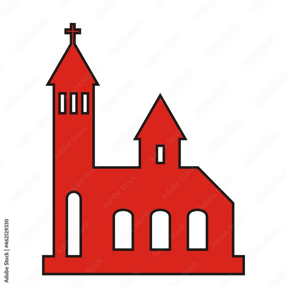 church, red silhouette, isolated vector icon
