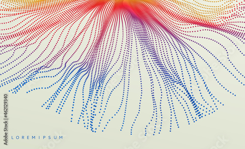 Array with dynamic particles. 3D technology style. Abstract background. Vector illustration.
