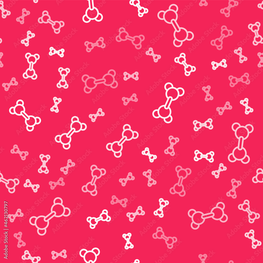 White line Molecule icon isolated seamless pattern on red background. Structure of molecules in chemistry, science teachers innovative educational poster. Vector White line Molecule icon isolated seamless pattern on red background. Structure of molecules in chemistry, science teachers innovative educational poster. Vector