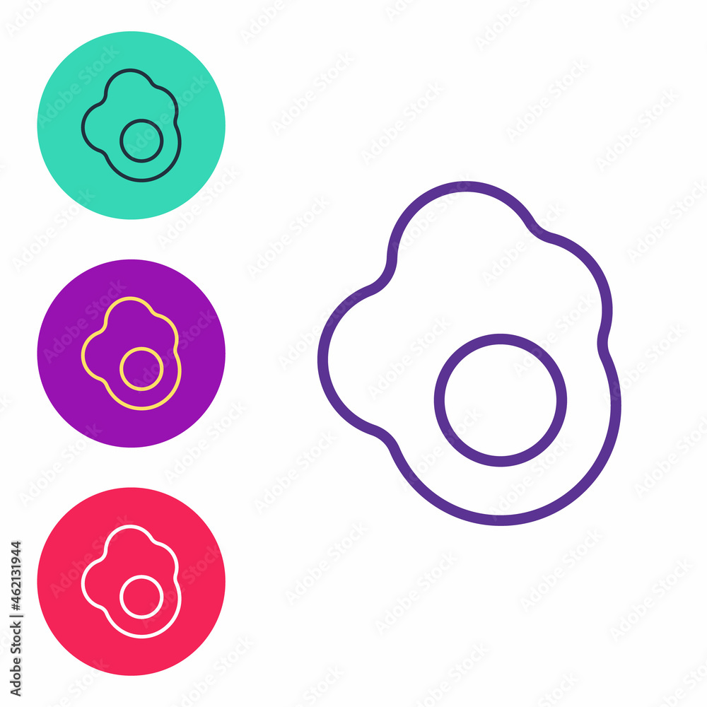 Set line Scrambled egg icon isolated on white background. Home cooked food, fried egg, healthy breakfast, omelet icon. Set icons colorful. Vector Set line Scrambled egg icon isolated on white background. Home cooked food, fried egg, healthy breakfast, omelet icon. Set icons colorful. Vector
