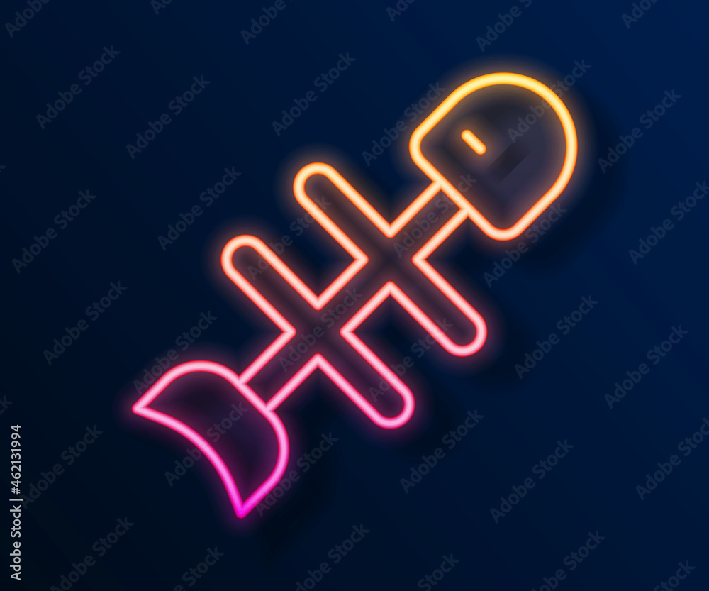 Glowing neon line Dead fish icon isolated on black background. Vector Glowing neon line Dead fish icon isolated on black background. Vector