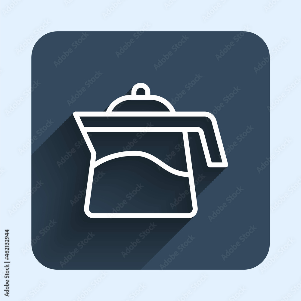 White line Teapot icon isolated with long shadow background. Blue square button. Vector White line Teapot icon isolated with long shadow background. Blue square button. Vector