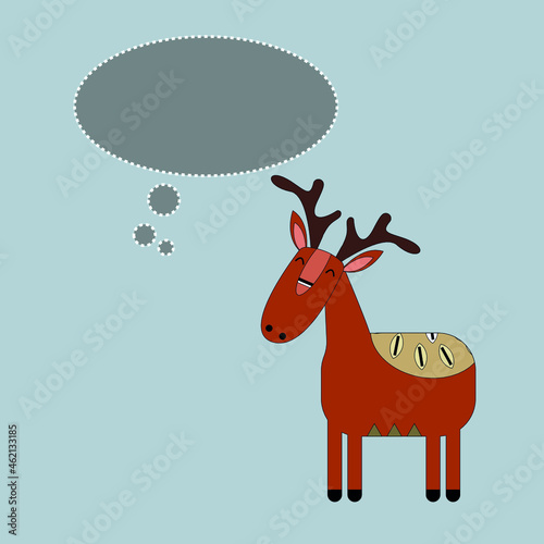 Cute graphic cartoon deer with message  on gray isolated background. greeting card illustration.