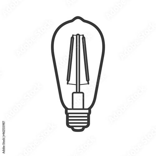 LED light lamp bulb vector outline icon, isolated on white background