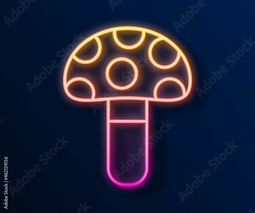 Glowing neon line Psilocybin mushroom icon isolated on black background. Psychedelic hallucination. Vector