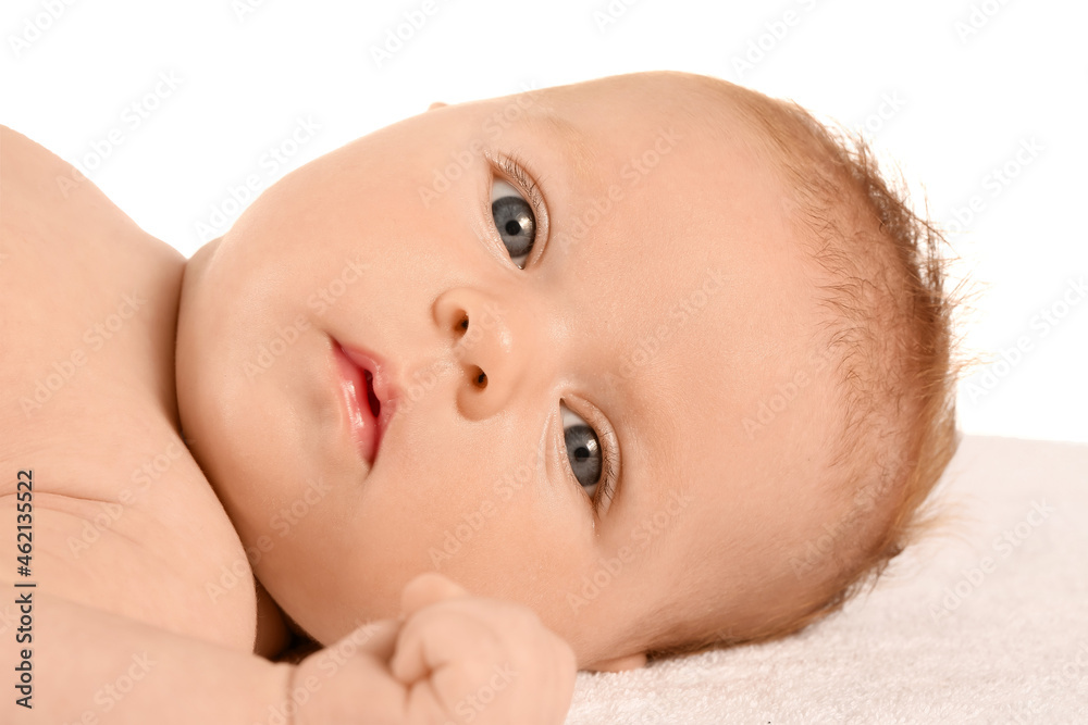 Little baby lying on white background, closeup Little baby lying on white background, closeup