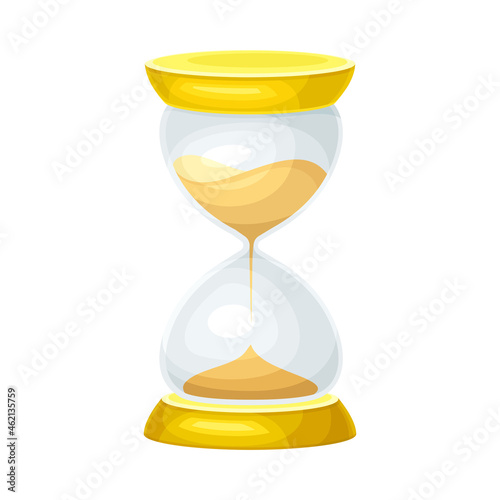 Vintage golden hourglass to measure time. Magic object cartoon vector illustration