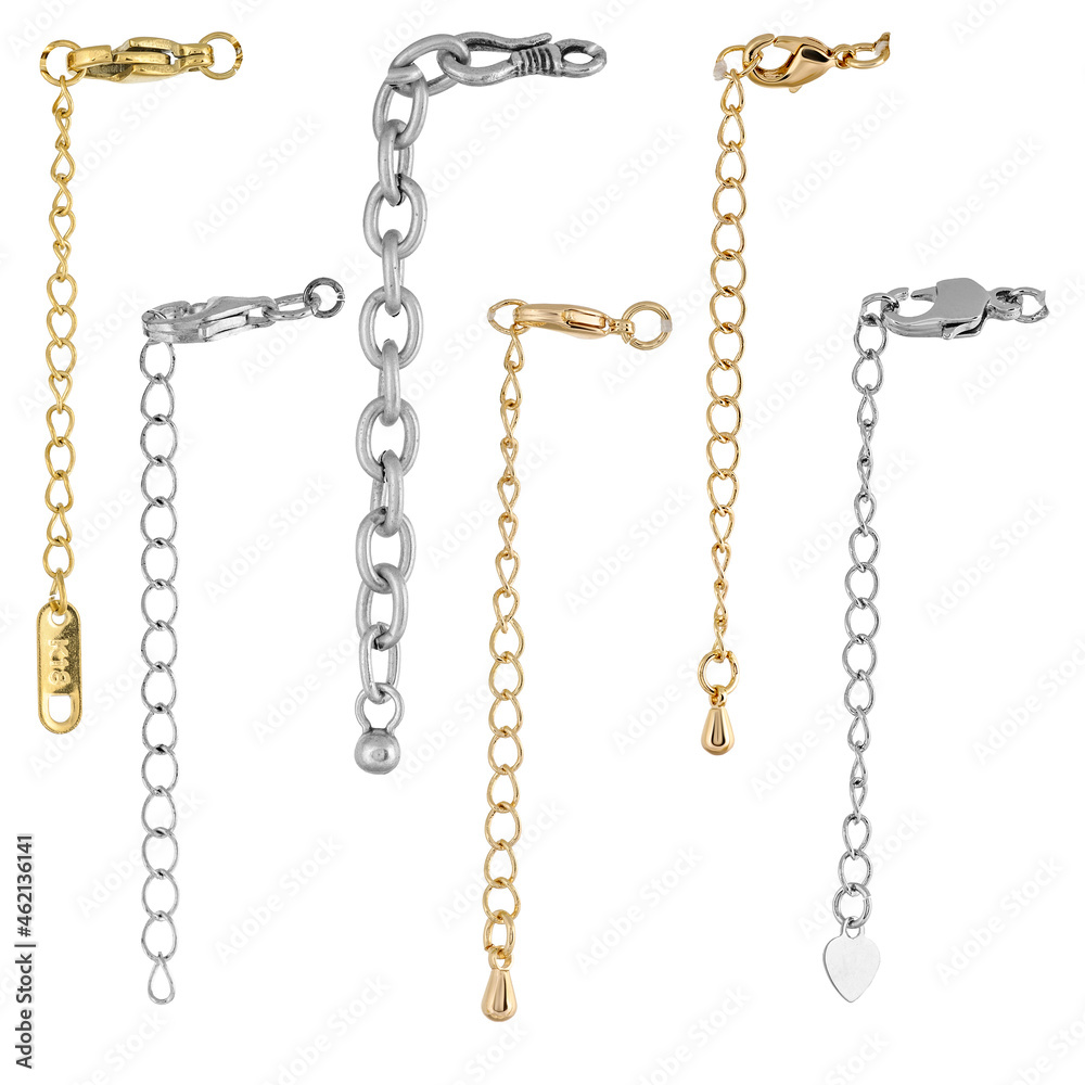 A set of gold and silver locks for jewelry chains and bracelets. For designers and layouts isolated on white A set of gold and silver locks for jewelry chains and bracelets. For designers and layouts isolated on white