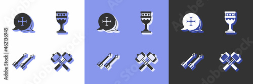 Set Crossed battle hammers, Crusade, Medieval arrows and goblet icon. Vector