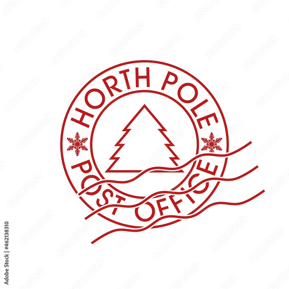 North Pole, post office sign or stamp isolated on white background - obrazy, fototapety, plakaty 