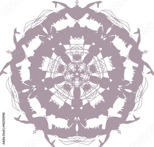 Ornament on the basis of a mandala in calm lilac shades with intricate monograms. Vector image. The ability to change to any size without loss of quality.