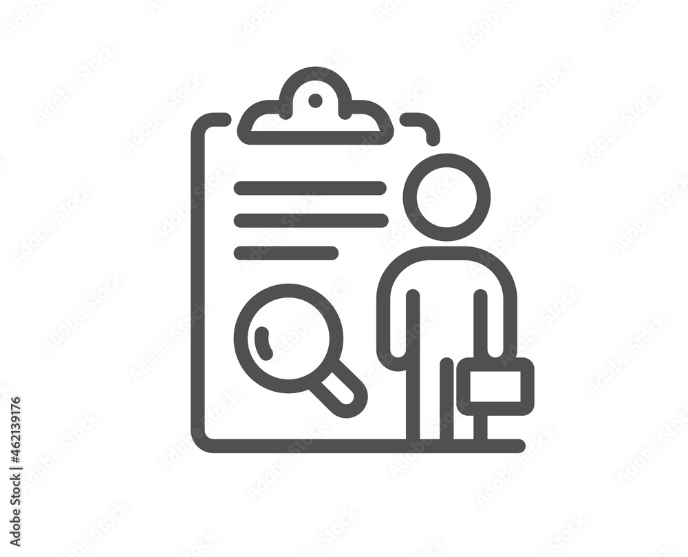Inspect line icon. Quality research sign. Verification review list symbol. Quality design element. Line style inspect icon. Editable stroke. Vector - obrazy, fototapety, plakaty 
