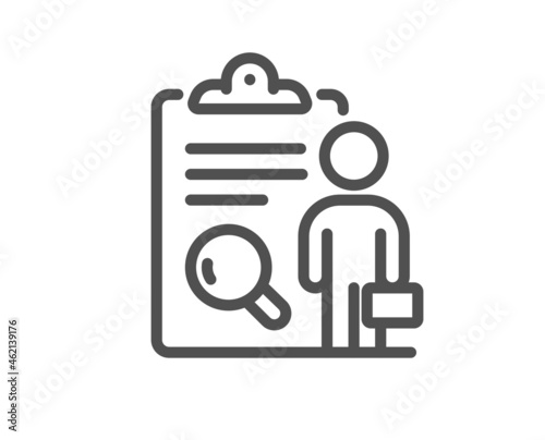 Inspect line icon. Quality research sign. Verification review list symbol. Quality design element. Line style inspect icon. Editable stroke. Vector
