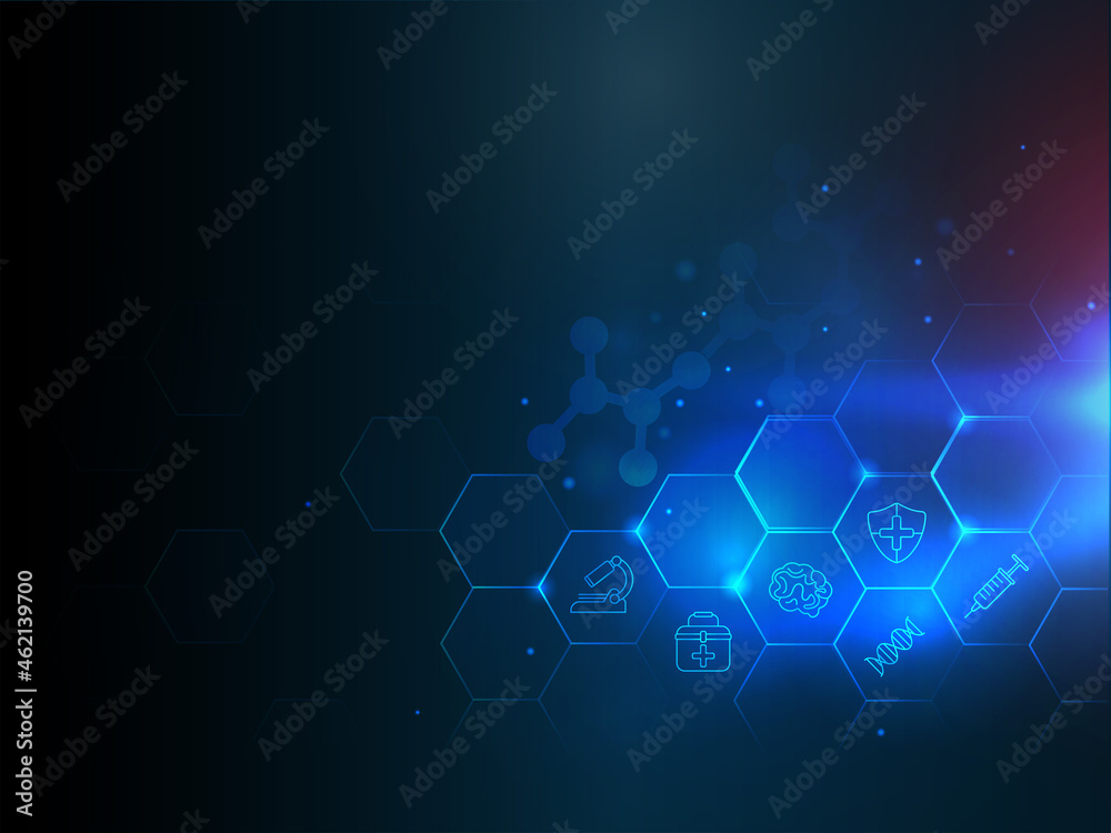 Abstract Medical Background With Hexagon Pattern And Molecules.