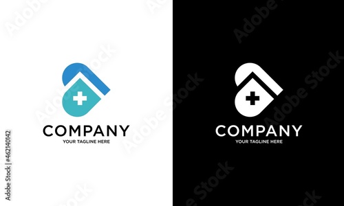 Capsule medical health logo and symbol isolated on white and black background. health logo vector, pharmacy logo, hospital