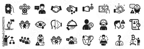 Set of People icons  such as Bitcoin project  Hiring employees  Sunny weather icons. Find user  Builder warning      onjunctivitis eye signs. Teamwork  Leadership  Drag drop. Person talk. Vector