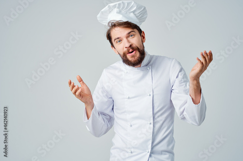 bearded man chef kitchen Job hand gestures Professional emotions