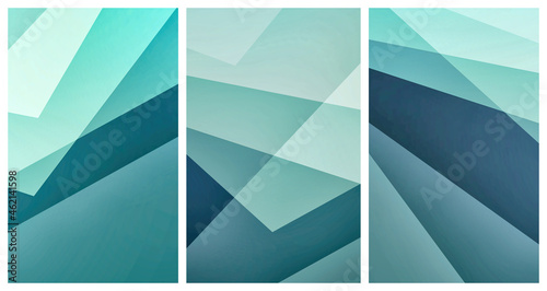 Abstract blue green and white background in creative geometric art pattern with angles, modern business background painting with textured shapes and triangles in blue and white design