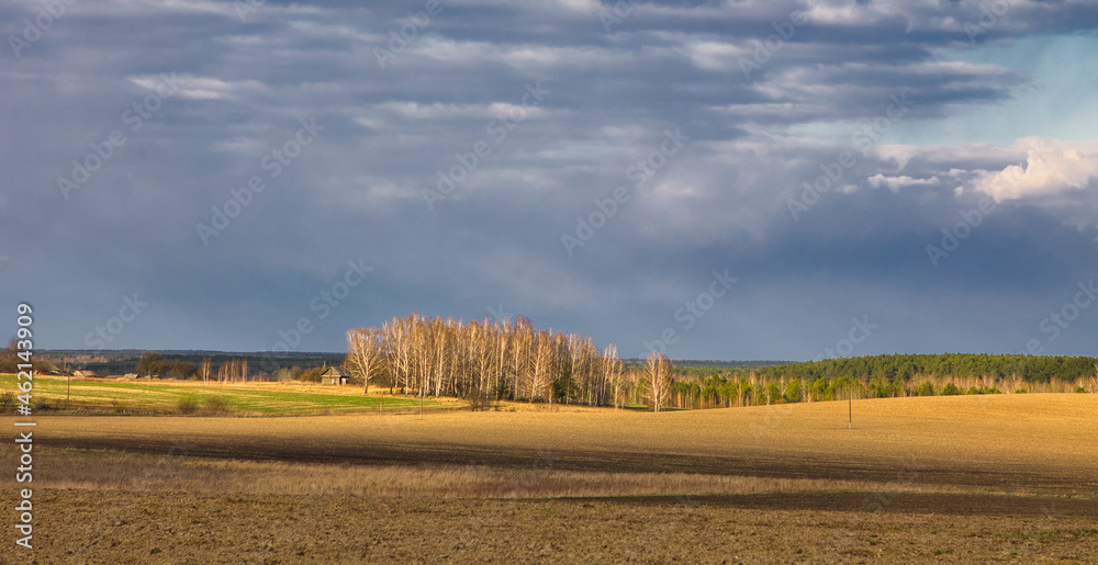 Fototapeta premium farmland near a small village in autumn
