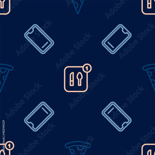 Set line Slice of pizza, Food ordering on mobile and on seamless pattern. Vector © Iryna