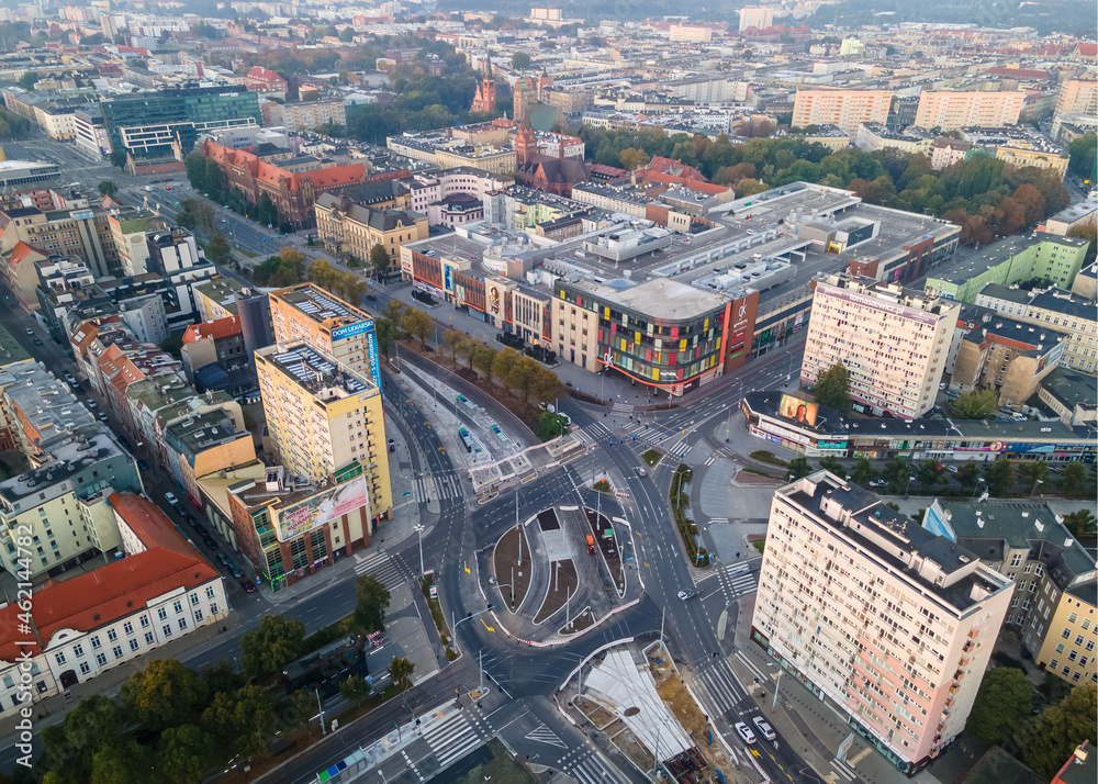 Fototapeta premium Szczecin, Poland 10.10.2021 Panorama of the city with its architecture. View from the drone