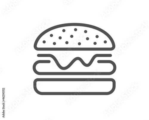 Burger line icon. Fast food sign. Hamburger sandwich symbol. Quality design element. Line style burger icon. Editable stroke. Vector
