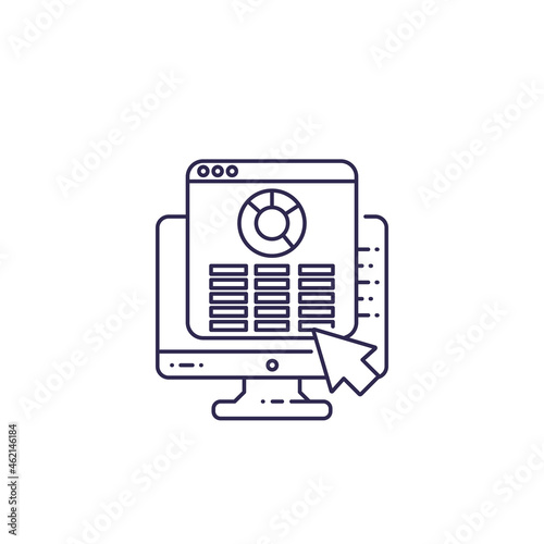 spreadsheet, report icon, line vector