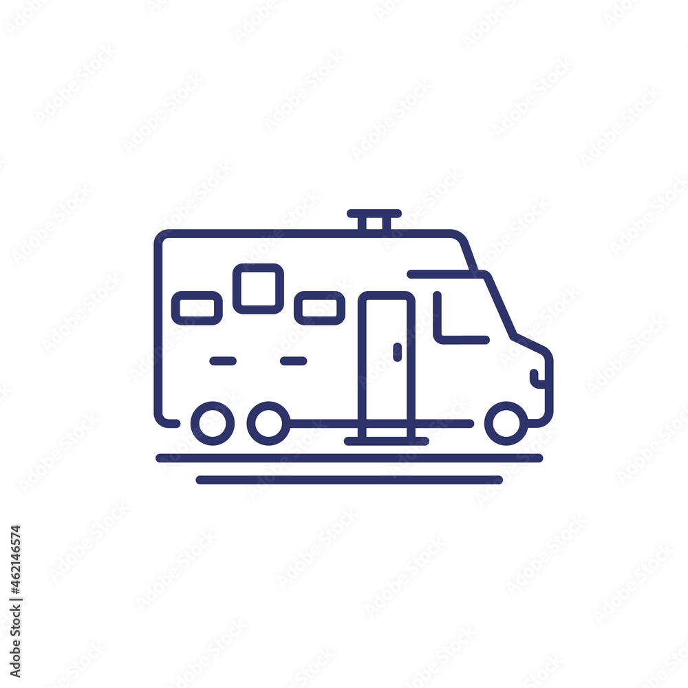 Fototapeta premium camper line icon, camping van, RV car on white