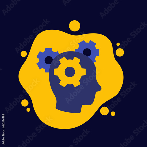 thinking icon with gears and head