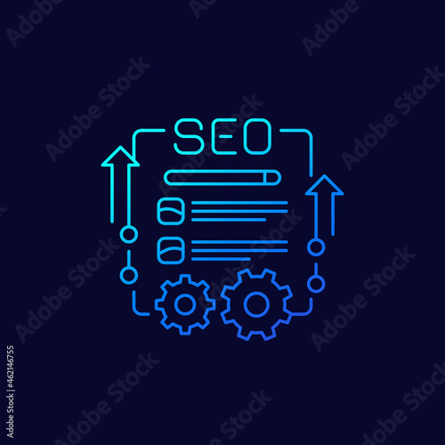 SEO, web optimization and analytics line vector icon