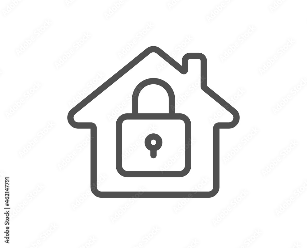 Lock line icon. Home protection sign. House padlock symbol. Quality design element. Line style lock icon. Editable stroke. Vector Lock line icon. Home protection sign. House padlock symbol. Quality design element. Line style lock icon. Editable stroke. Vector