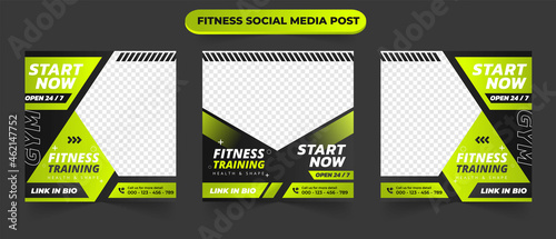 Gym and fitness training template promotional banner for social media post square web banner and flyer