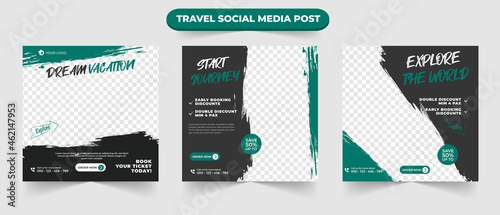 Set of tour travel and journey holiday sale social media post square web banner flyer or poster for travelling agency business promotion design template