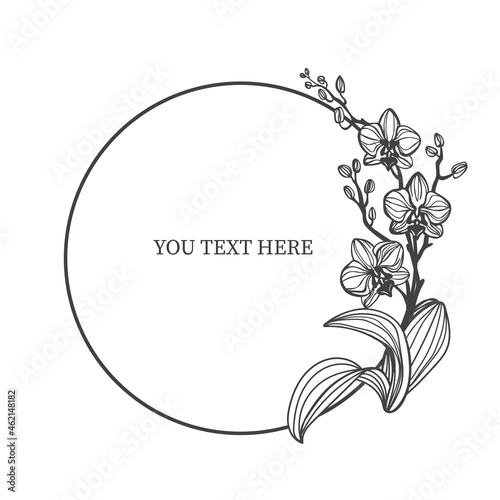 Cute Frame with orchids on white isolated background.