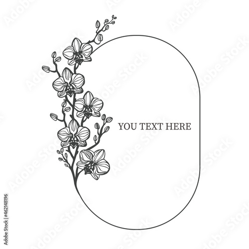 Cute Frame with orchids on white isolated background.