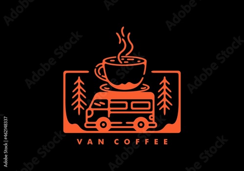Van and coffee line art illustration