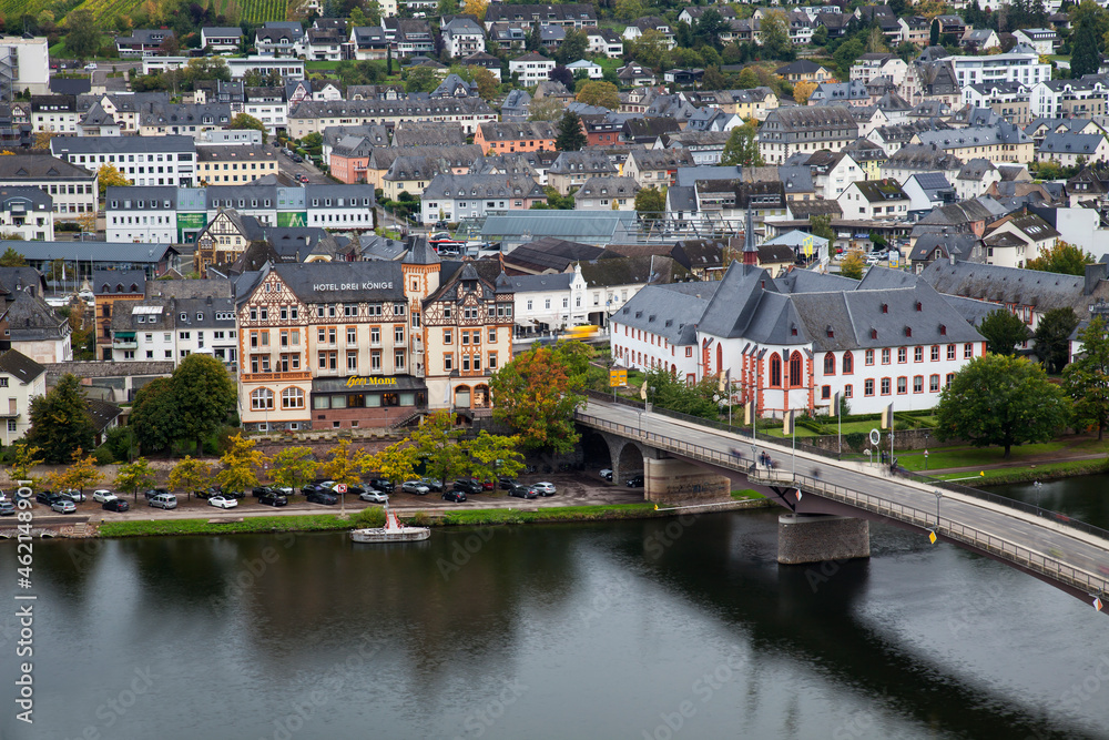 Townscape with the Moselle river, Bernkastel-Kues, Moselle valley, Rhineland-Palatinate, Germany, Europe