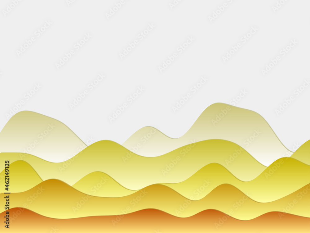Abstract mountains background with curved layers in yellow colors. Papercut style hills in a trendy vector illustration. Abstract mountains background with curved layers in yellow colors. Papercut style hills in a trendy vector illustration.
