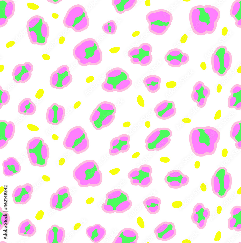 Abstract Hand Drawing Cute Leopard Cheetah Animal Skin with Geometric Dots Seamless Vector Pattern Isolated Background 