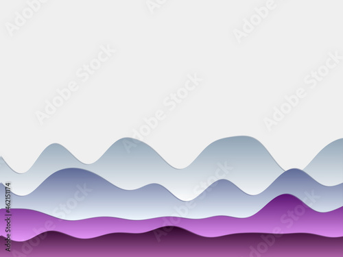 Abstract mountains background. Curved layers in blue purple colors. Papercut style hills. Neat vector illustration.