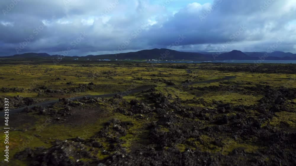 Panorama Of Naturally Rugged Landscape In Hopsnesviti, Iceland. Wide Shot Panorama Of Naturally Rugged Landscape In Hopsnesviti, Iceland. Wide Shot