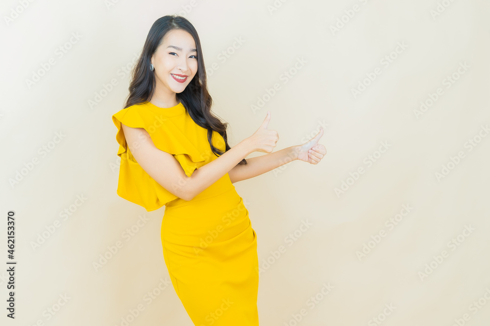 Portrait beautiful young asian woman smile with action Portrait beautiful young asian woman smile with action