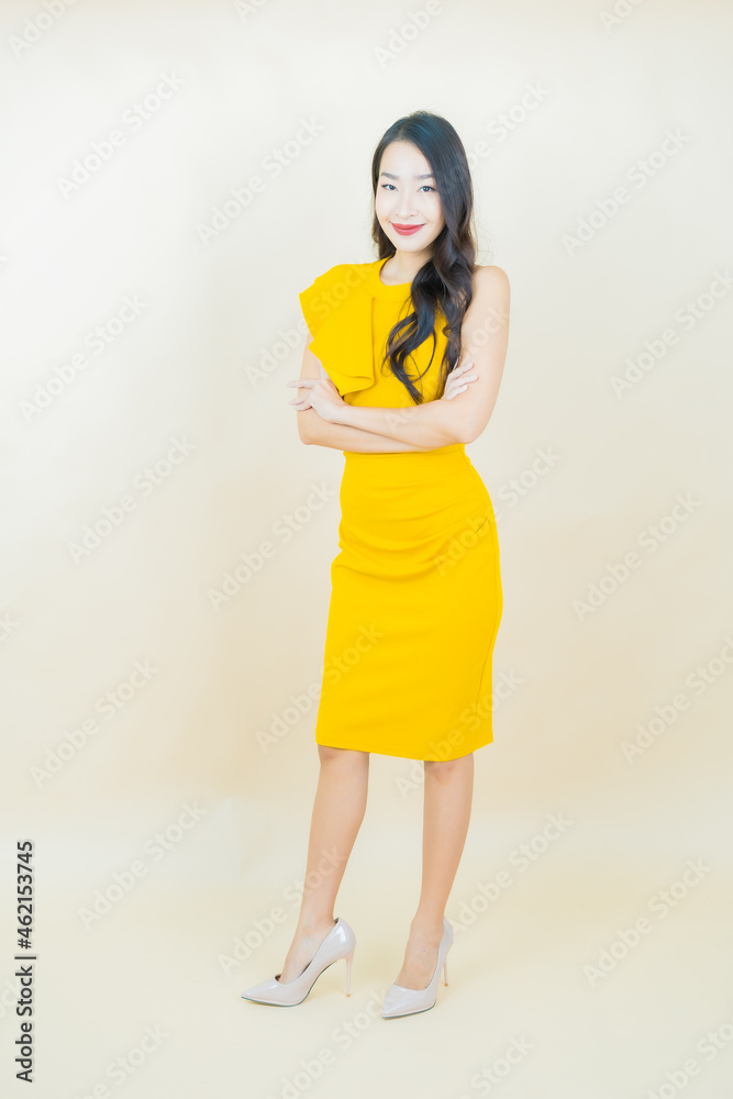 Portrait beautiful young asian woman smile with action Portrait beautiful young asian woman smile with action