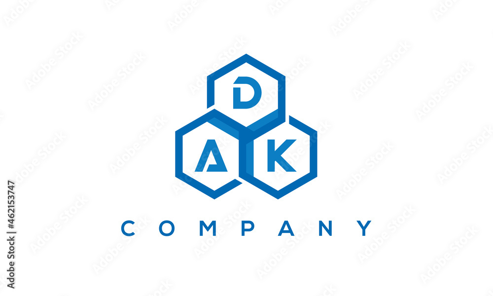 DAK three letters creative polygon hexagon logo DAK three letters creative polygon hexagon logo