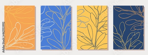 Trendy posters with minimalist floral composition. Modern aesthetic bohemian style. Scandinavian art print. Vector graphics
