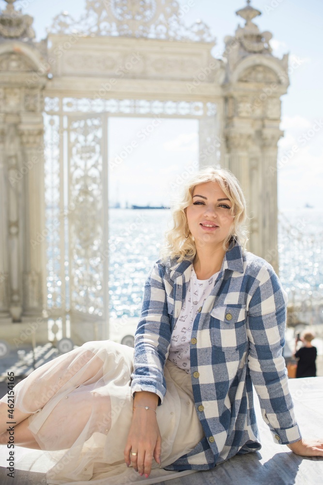Weekend in Istanbul. Travelling concept. concept of vacation in Turkey. New places for trip. Ideas for journey. Modern lady have a good mood in trip