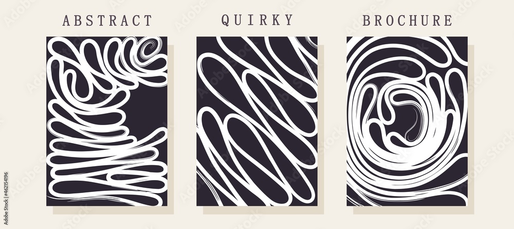 Abstract minimalistic poster. Contemporary simple childish art. Black and white randome brushstroke shapes. Vector template