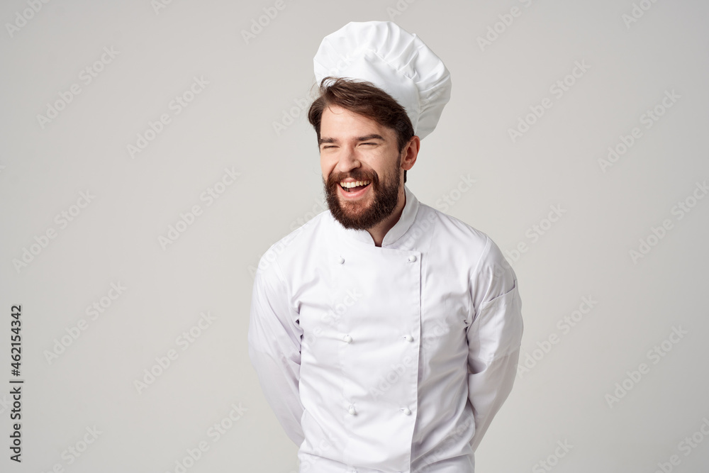 male cook restaurant service Professional hand gesture light background male cook restaurant service Professional hand gesture light background